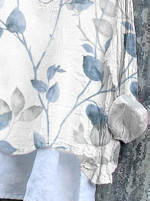 Women's Long Sleeve Blouse_ Spring/Fall White Floral Printing V Neck Daily Going Out Casual Top