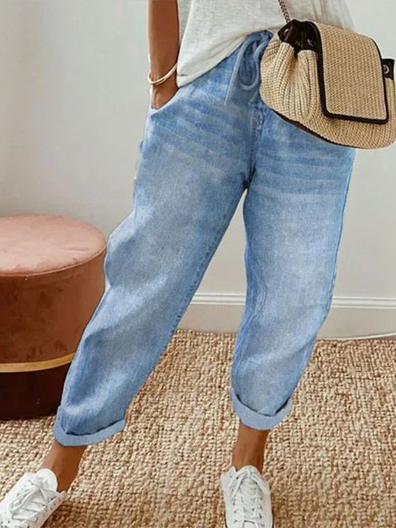 Women's  H-Line Straight Pants Daily Going Out Pants Blue Casual Printing Faux Denim Print Graphic Spring/Fall Pants