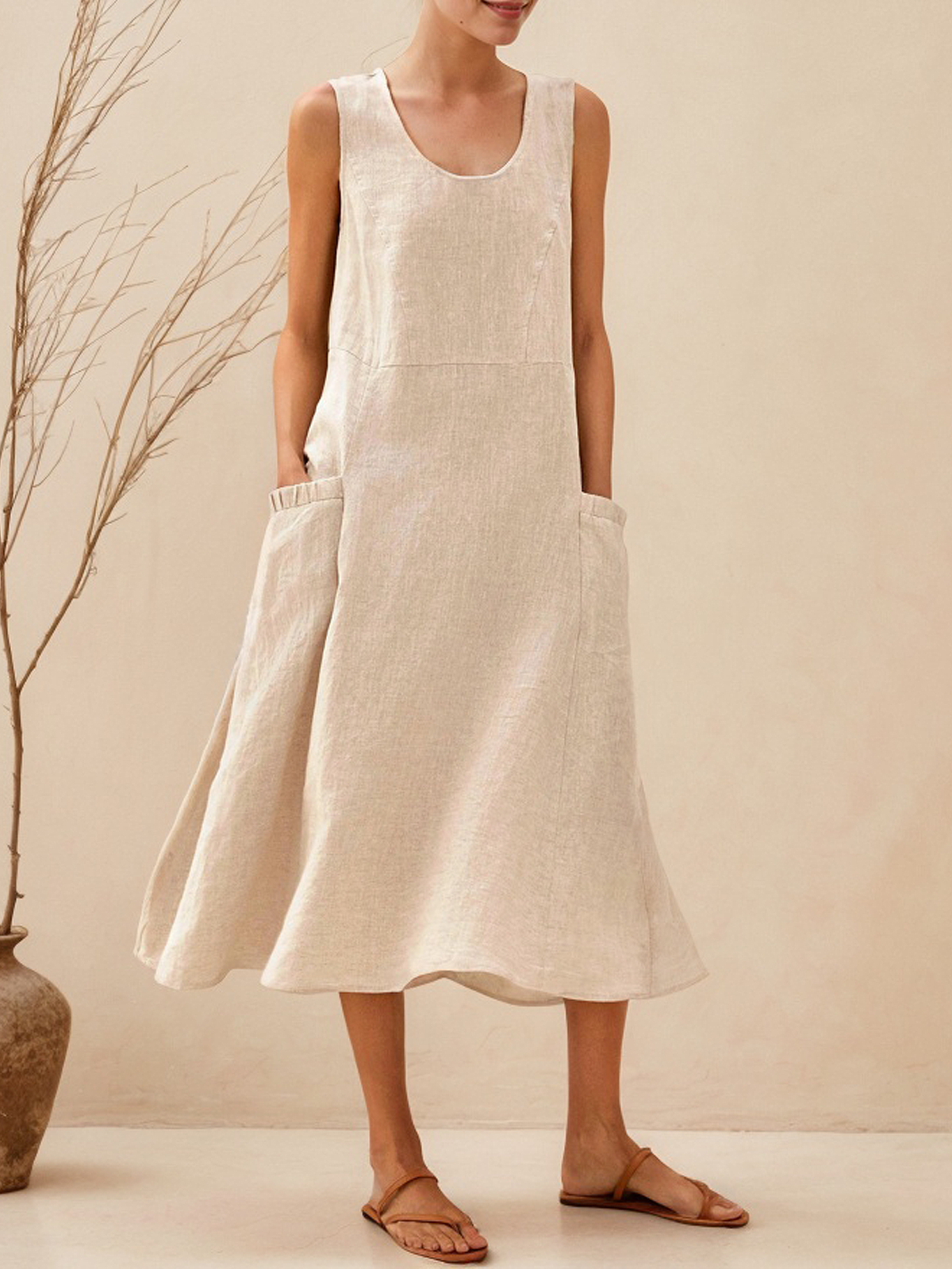Crew Neck Loose Punk Cotton And Linen Dress