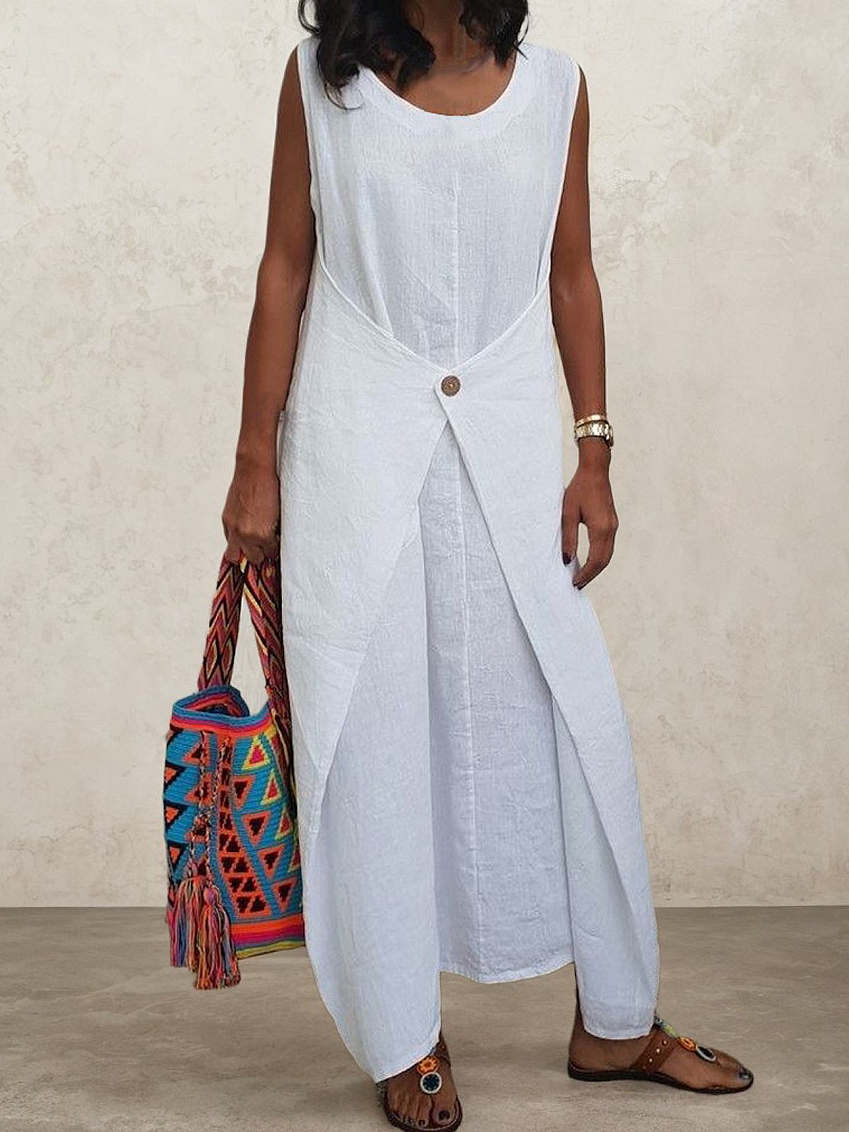 Casual Plain linen-cotton Maxi Dress