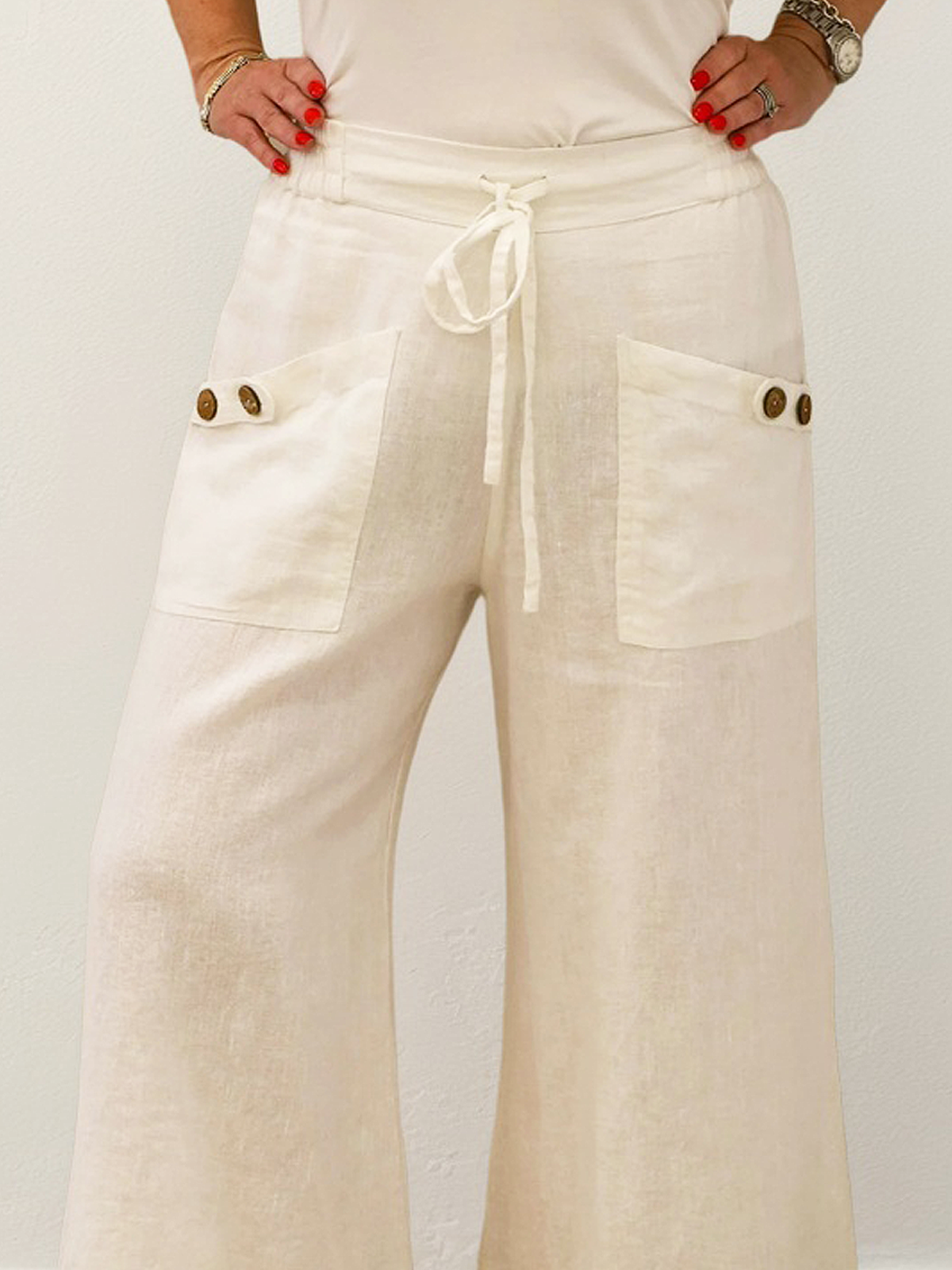 Casual Plain Pocket Stitching linen-cotton Pant