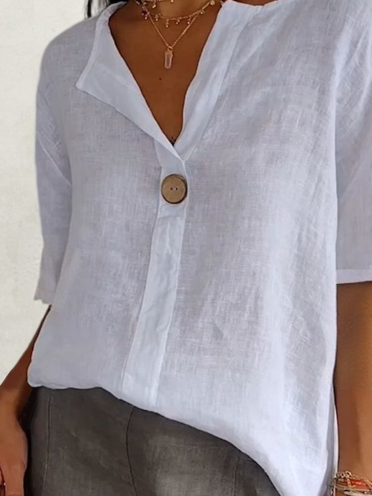 Linen Casual Plain linen-cotton Blouse