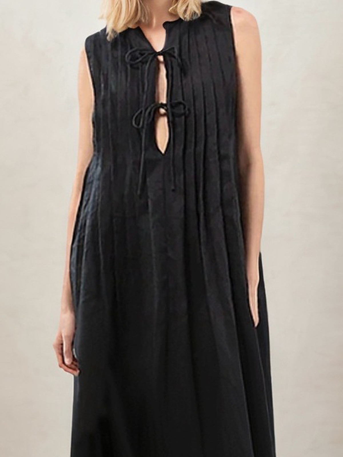 Vacation Plain Lace-up linen-cotton Maxi Dress