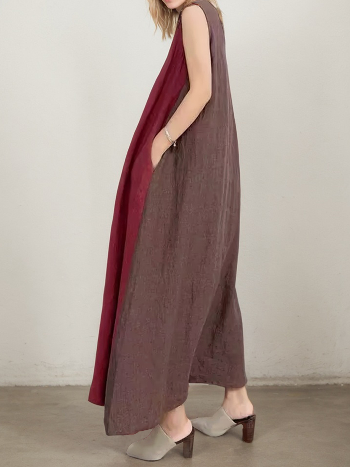 Vacation Color Block linen-cotton Maxi Dress