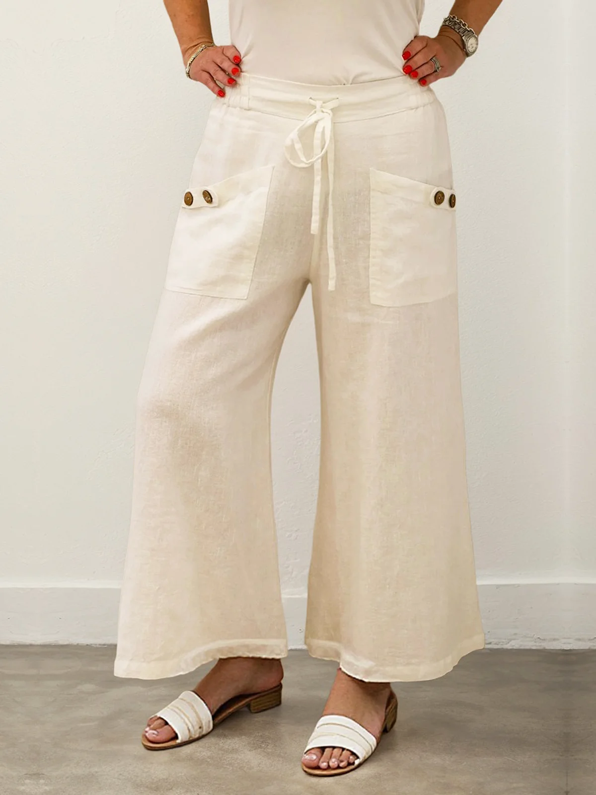 Casual Plain Pocket Stitching linen-cotton Pant