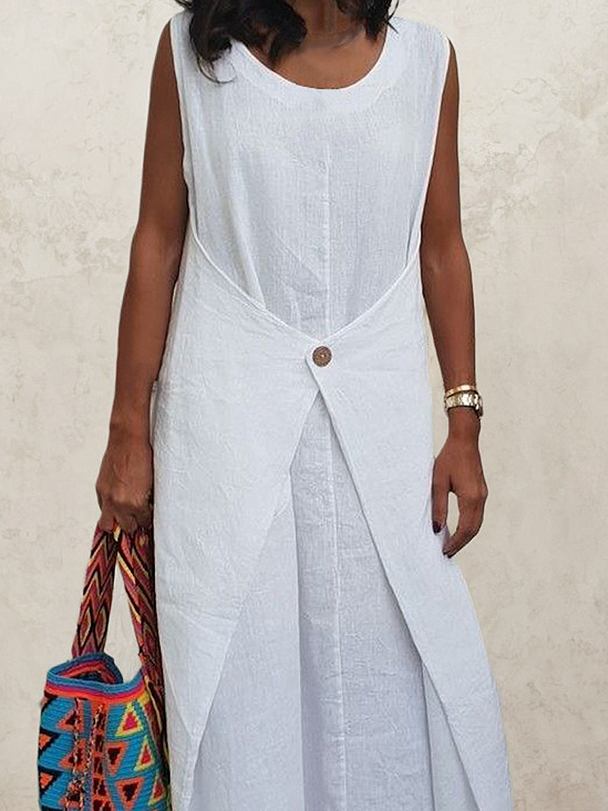 Casual Plain linen-cotton Maxi Dress