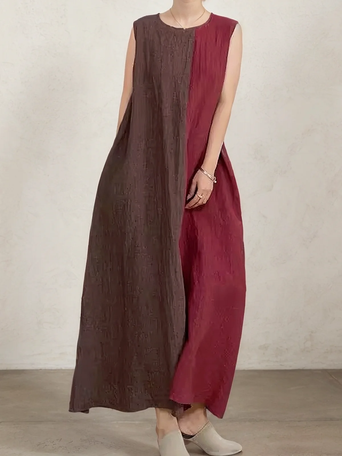 Vacation Color Block linen-cotton Maxi Dress