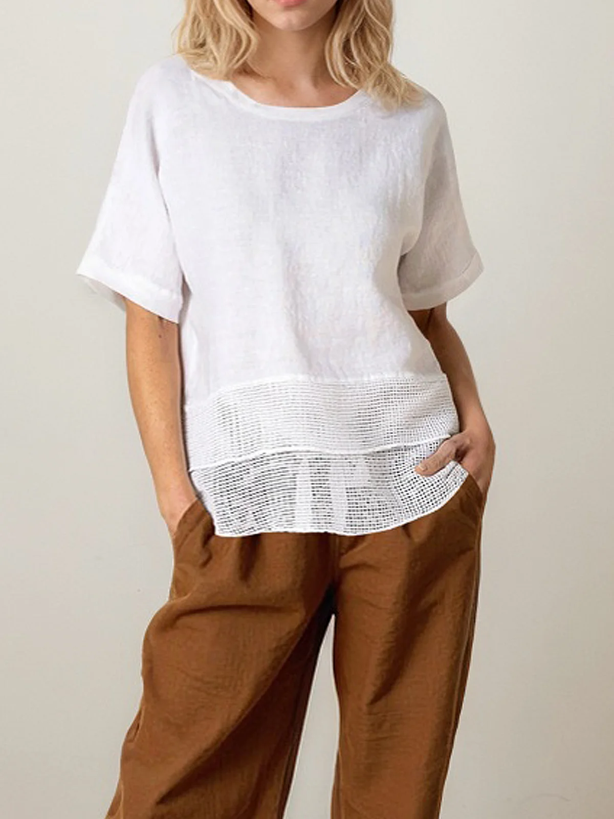 Linen Casual Plain linen-cotton Blouse