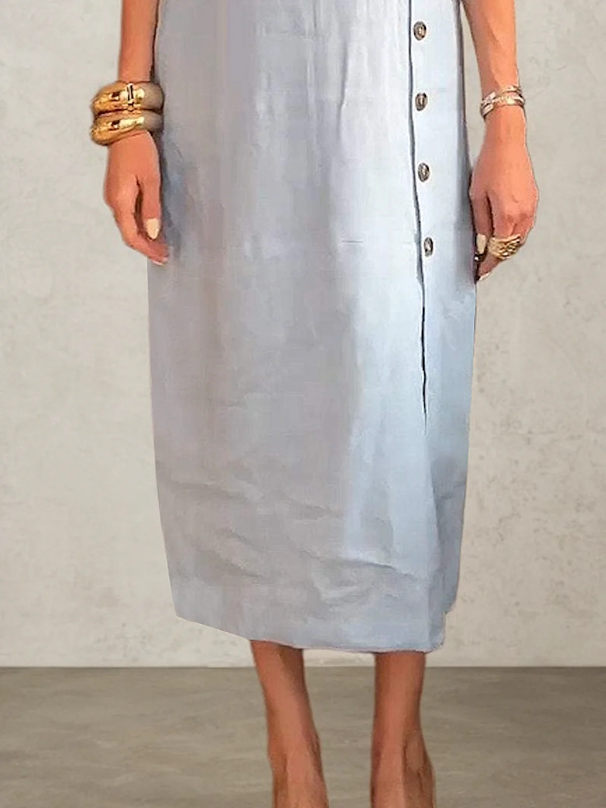 Casual Plain Asymmetric linen-cotton Midi Dress