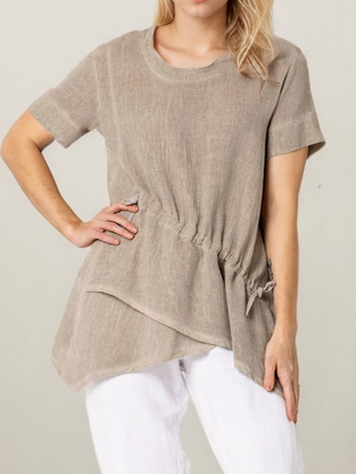 Linen Casual Plain Asymmetric linen-cotton Blouse