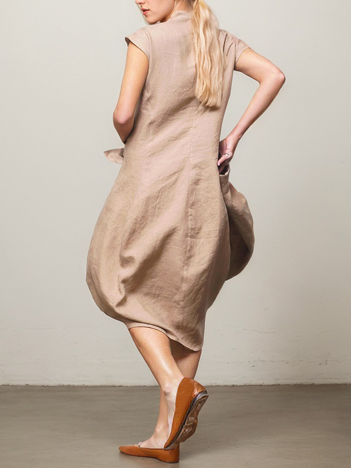 Casual Plain linen-cotton Midi Dress