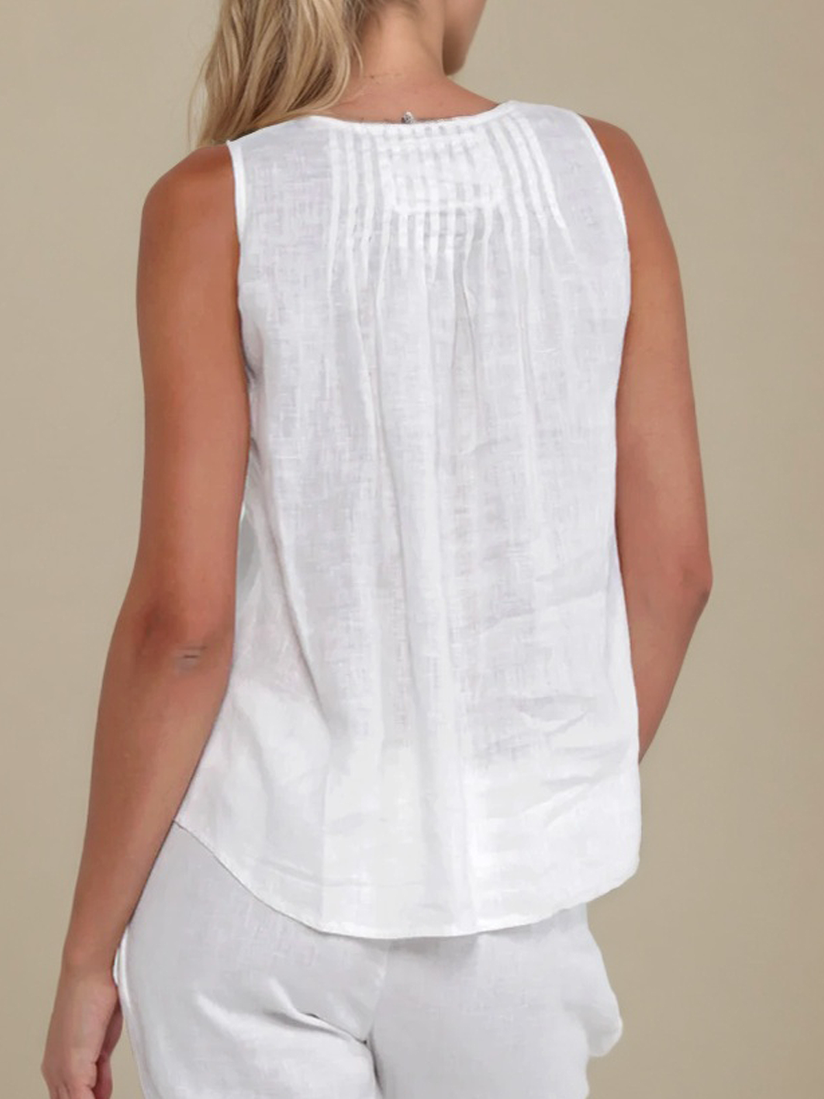 Linen Casual Plain linen-cotton Tank Top