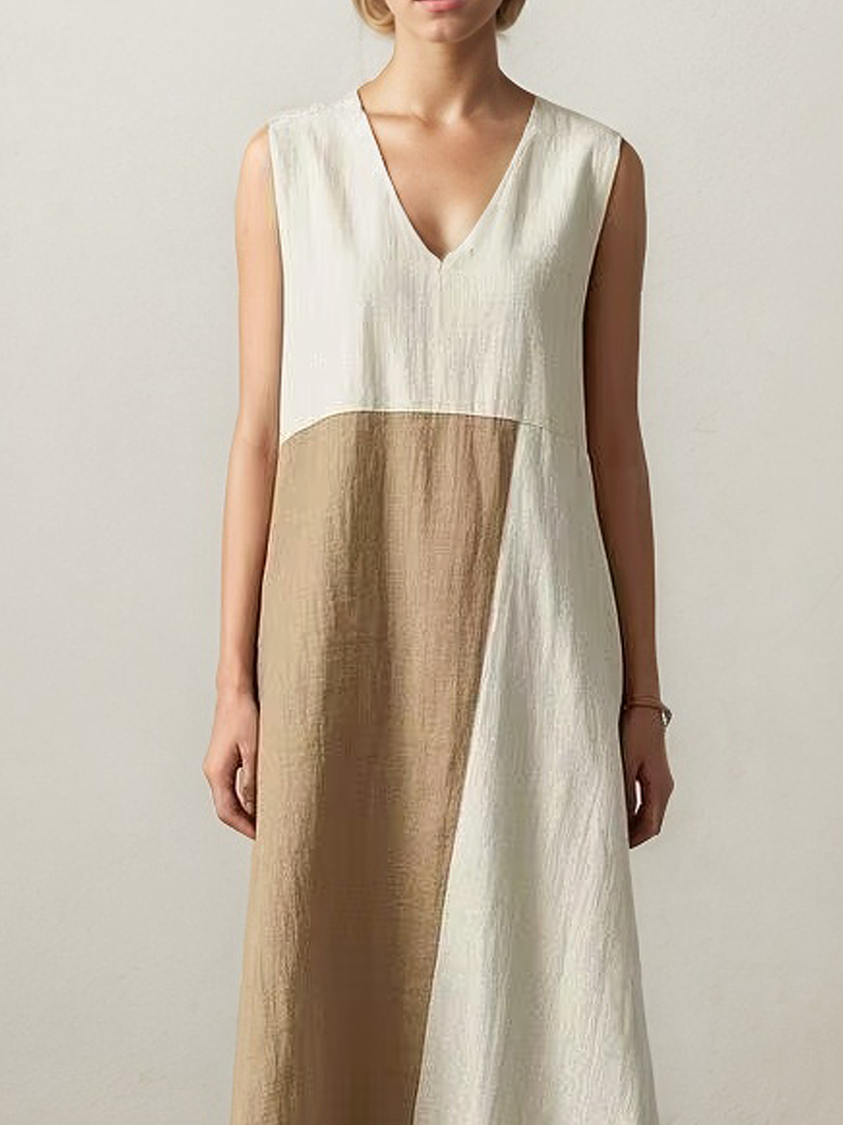 Casual Color Block linen-cotton Maxi Dress