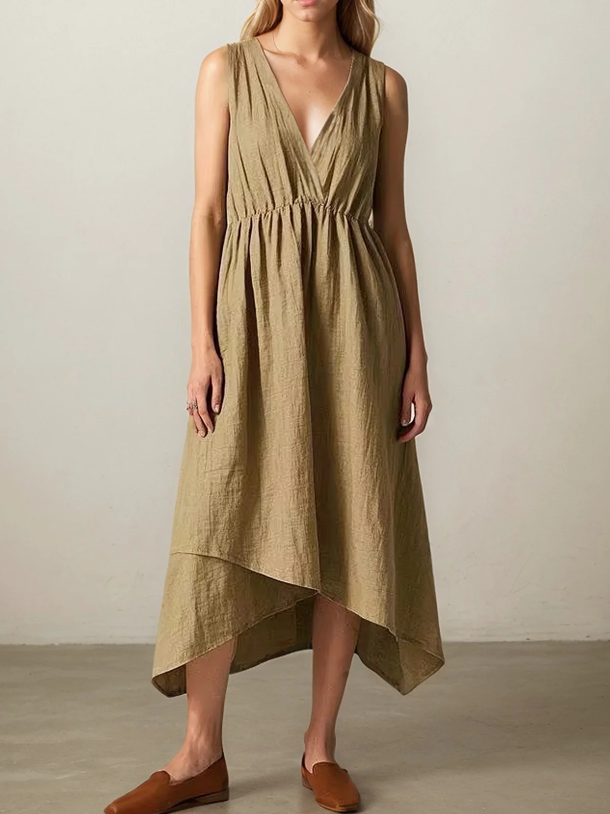 Casual Plain linen-cotton Maxi Dress