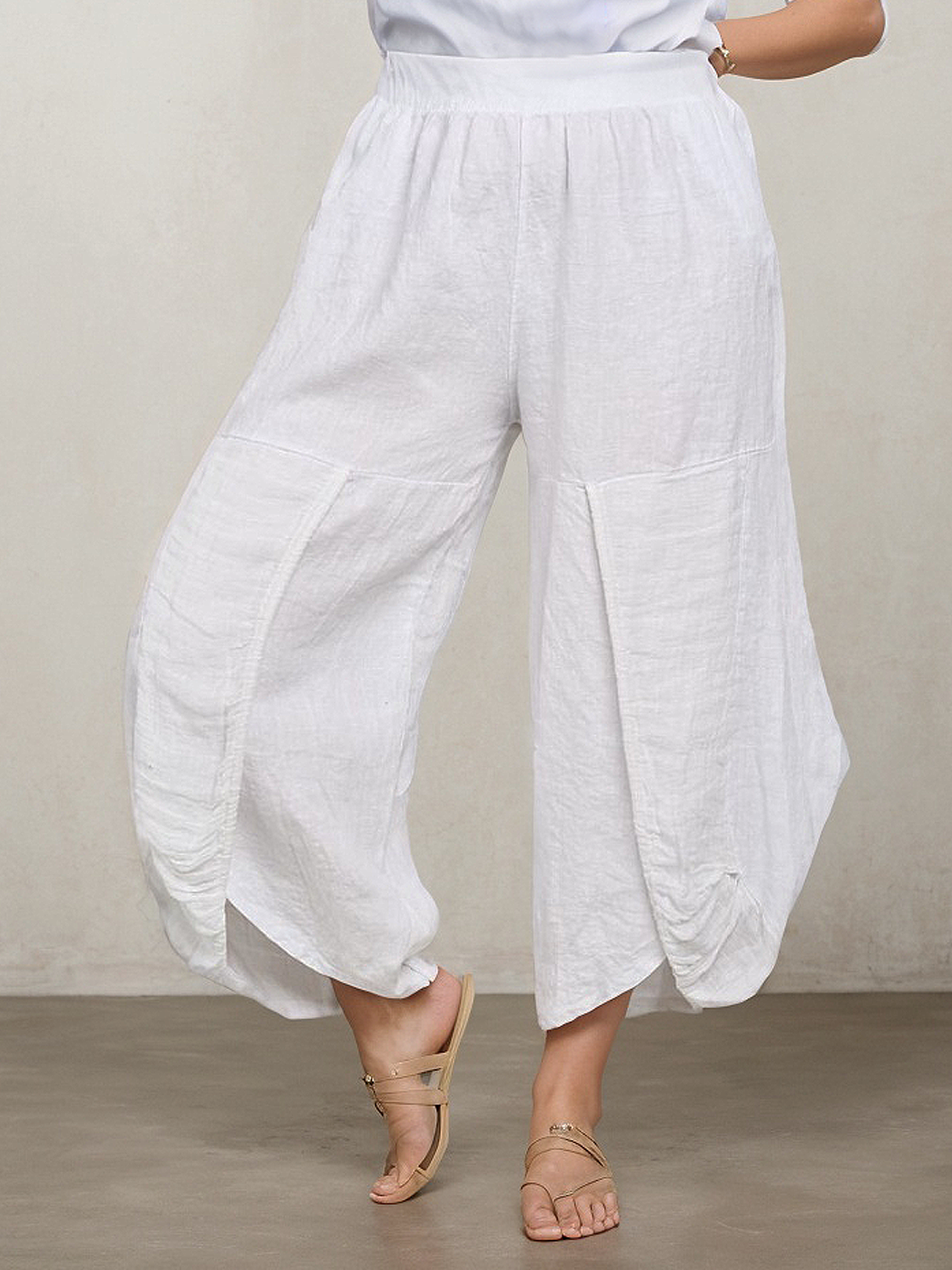 Casual Plain Straight linen-cotton Pants