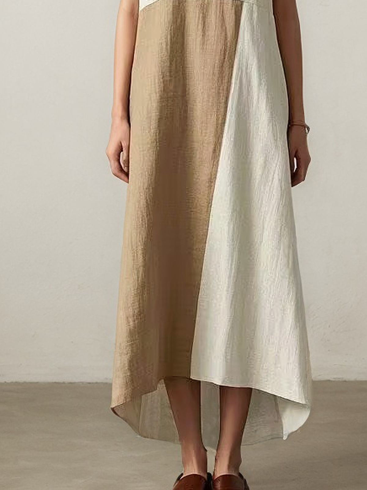 Casual Color Block linen-cotton Maxi Dress