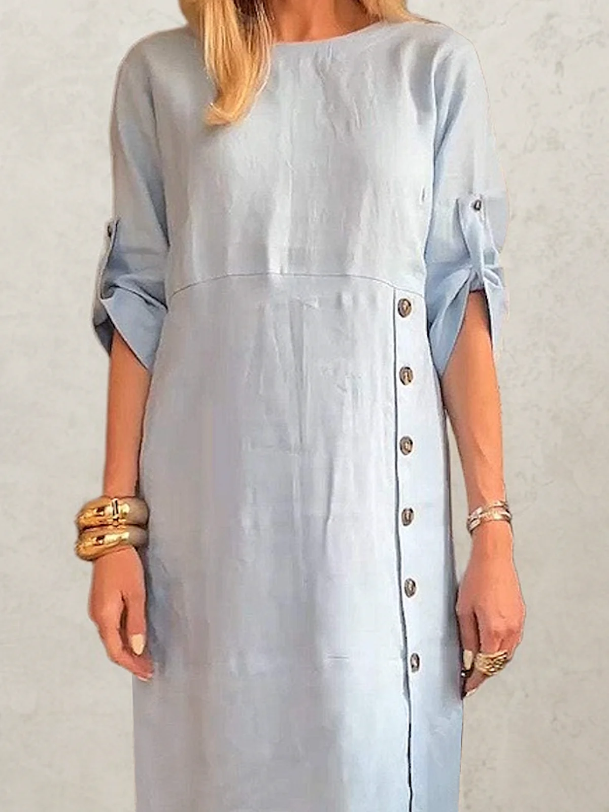 Casual Plain Asymmetric linen-cotton Midi Dress