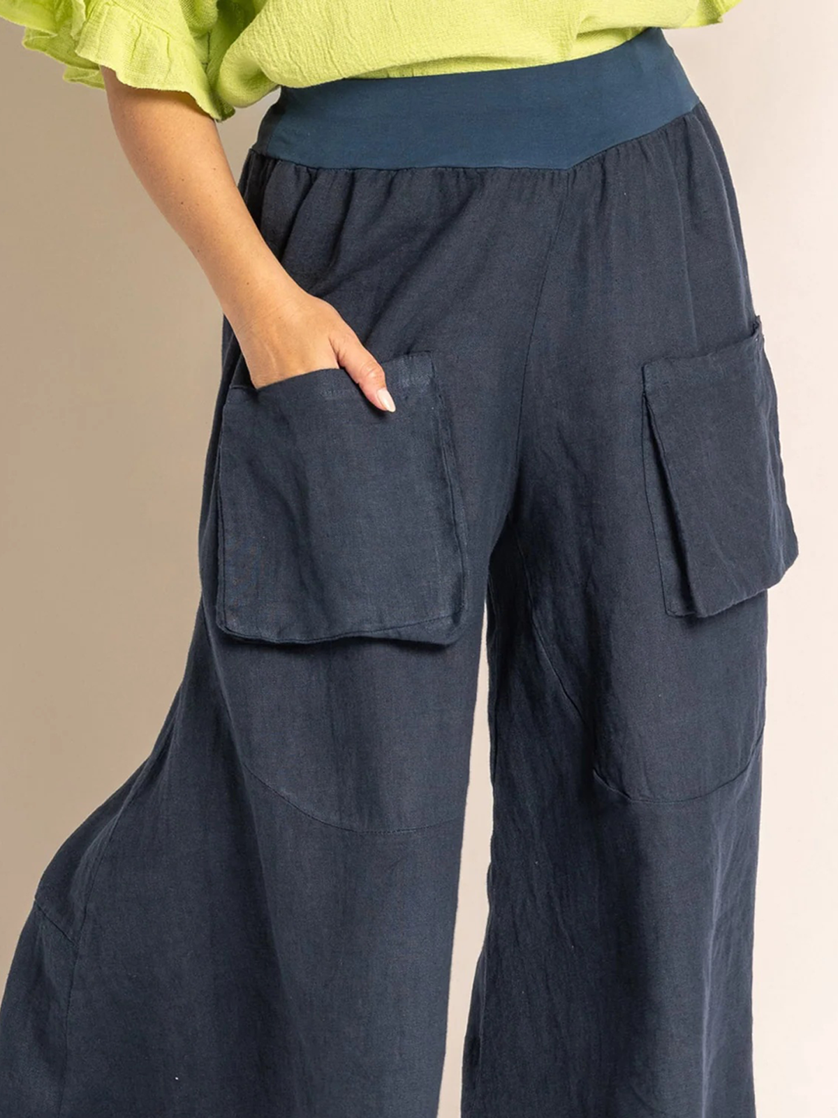 Casual Plain Pocket Stitching Straight linen-cotton Pants