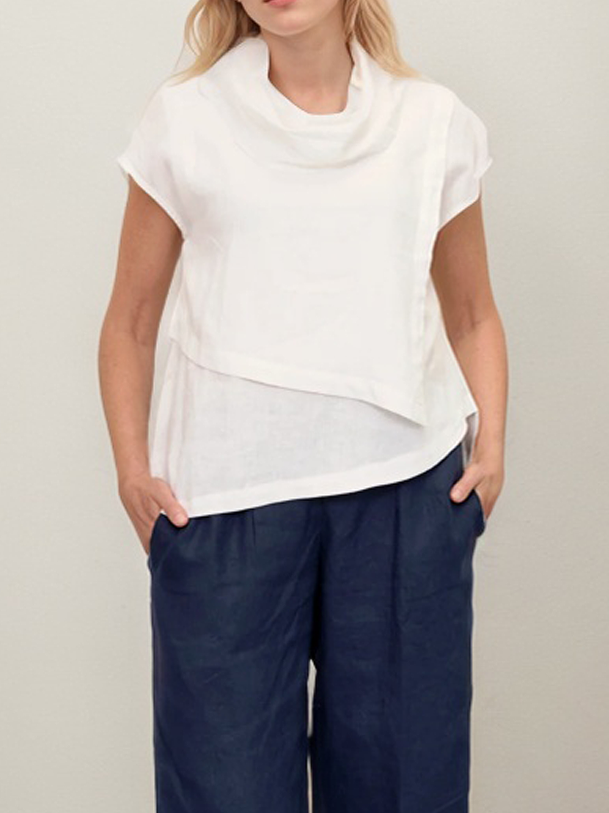 Linen Casual Plain Asymmetri clinen-cotton Blouse