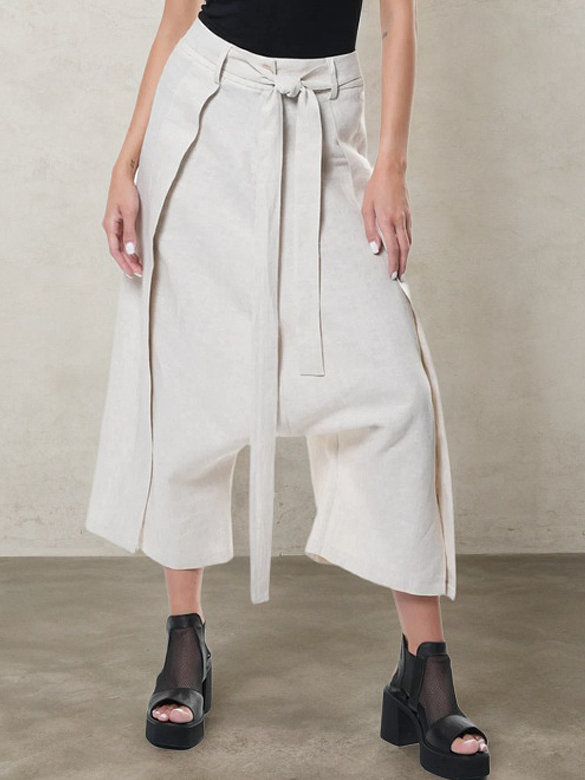 Casual Plain linen-cotton Pant Belt