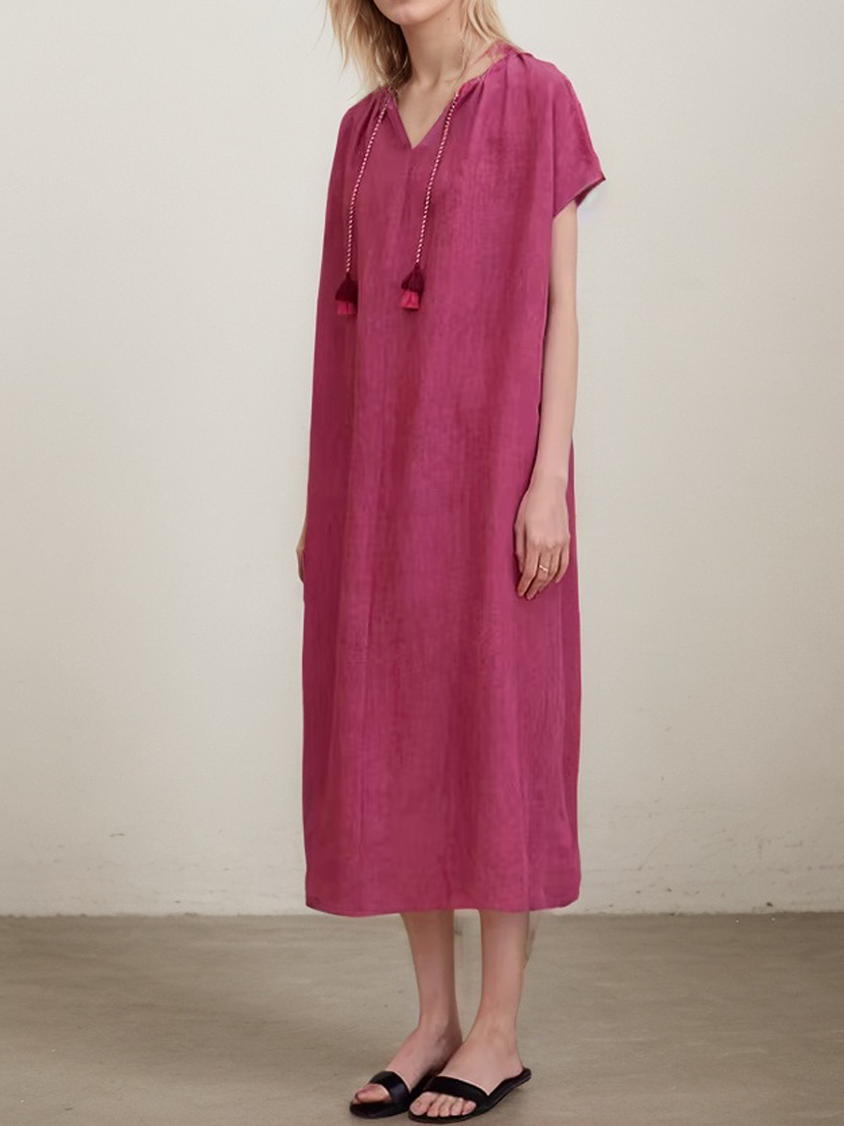 Vacation Plain linen-cotton Midi Dress