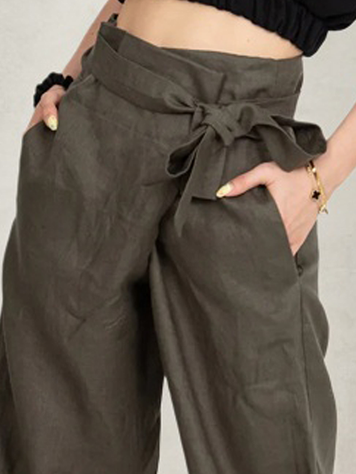 Casual Plain Asymmetric Straight linen-cotton Pants Shorts