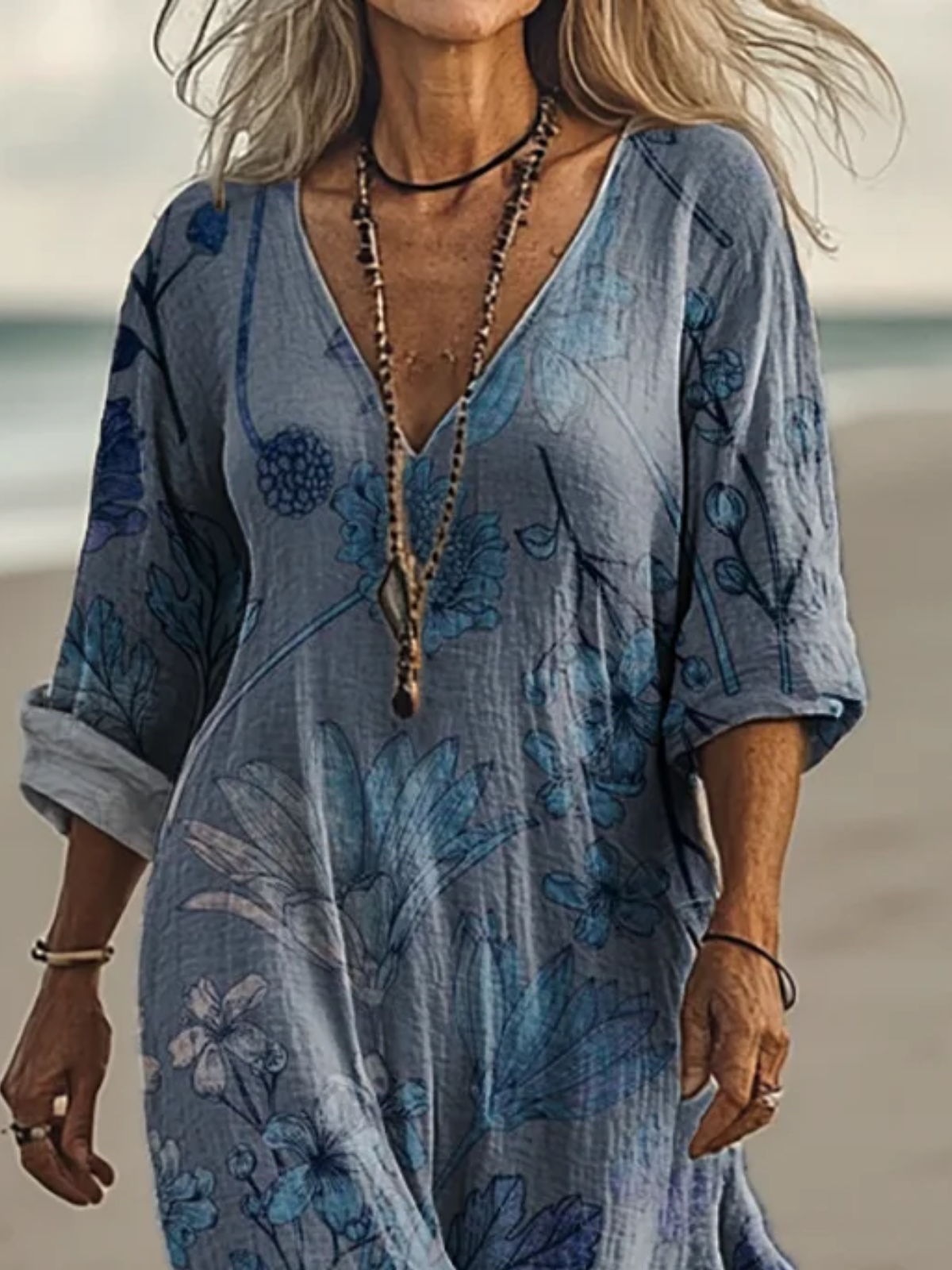 Regular Fit Floral Vintage Dress With No Belt