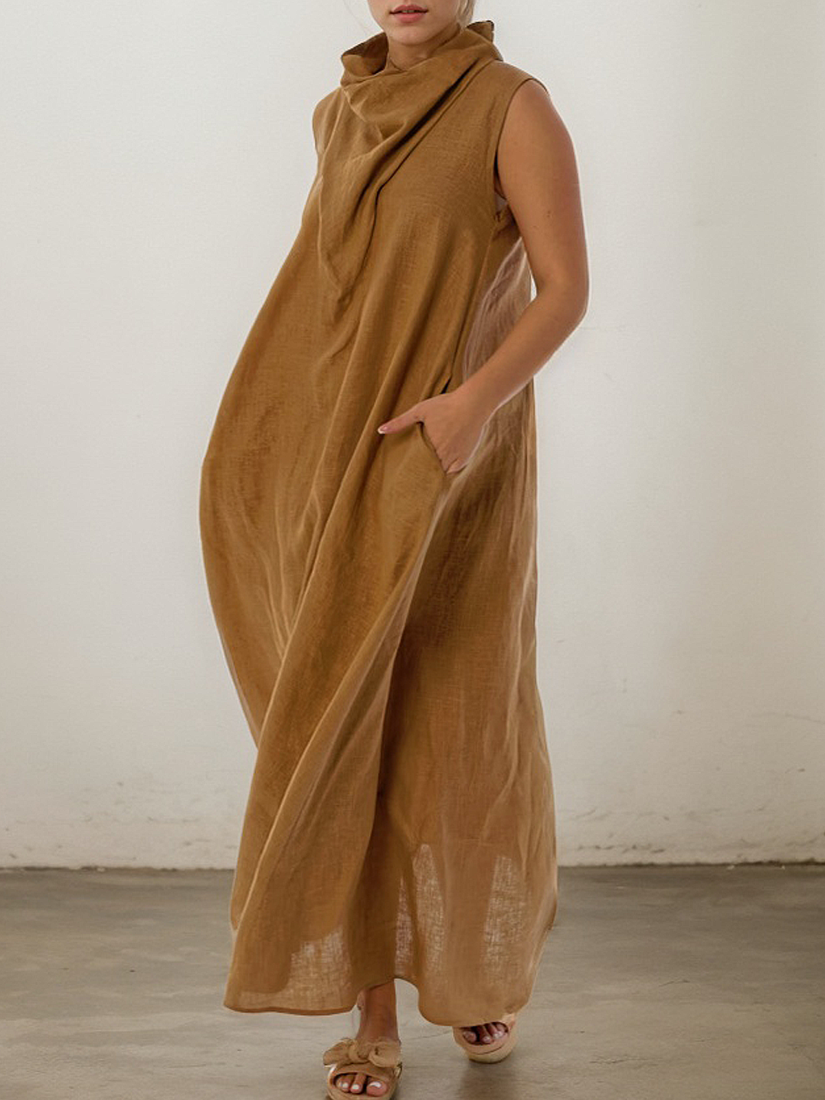 Vacation Plain linen-cotton Maxi Dress