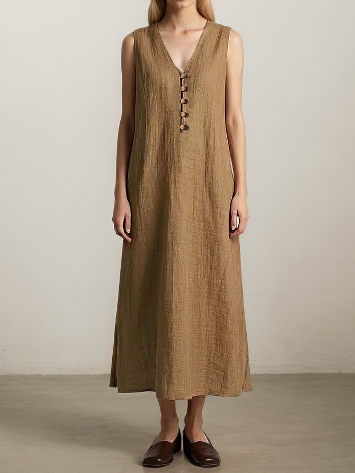 Casual Plain linen-cotton Maxi Dress