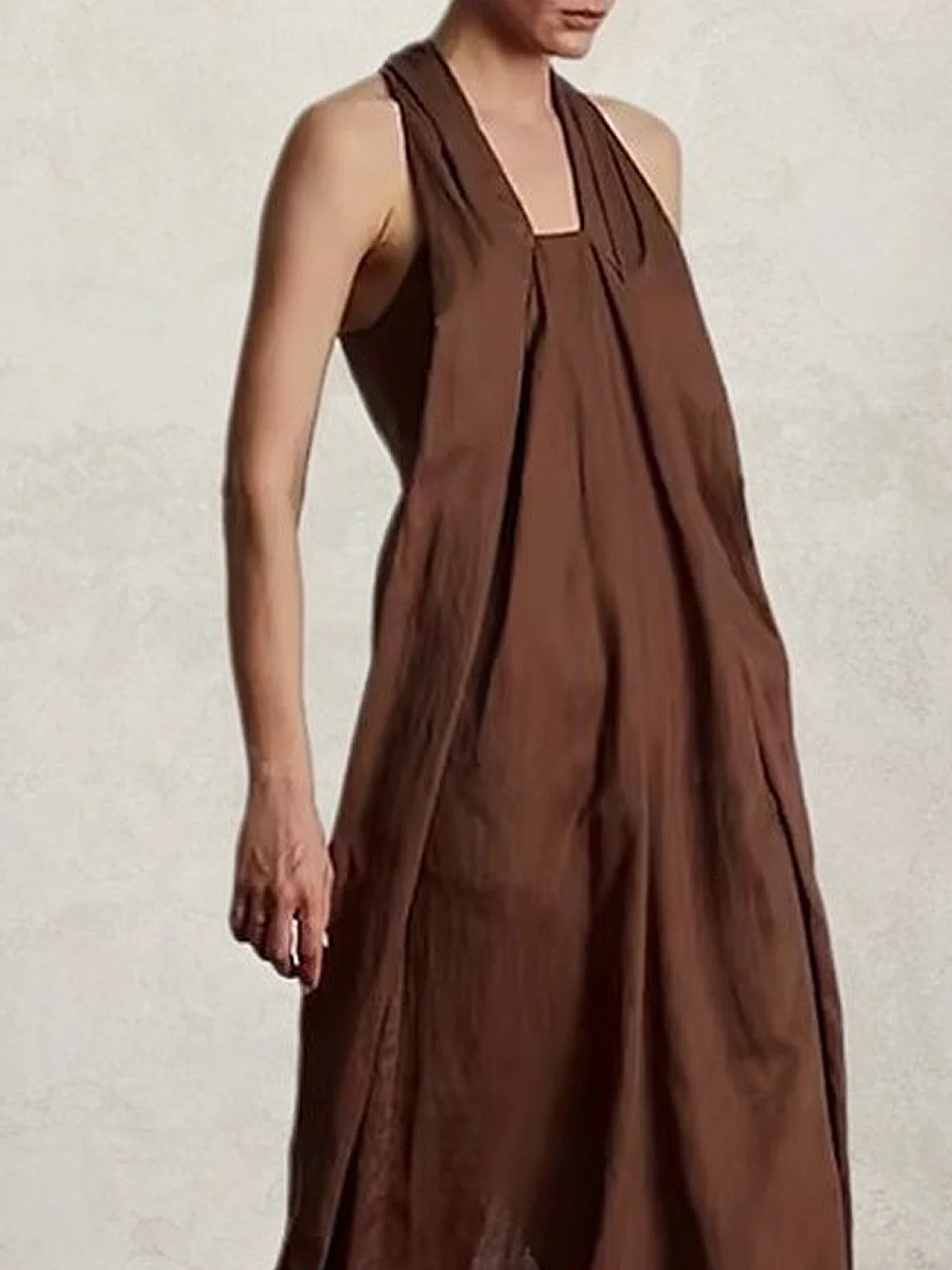 Vacation Plain Square Neck linen-cotton Maxi Dress