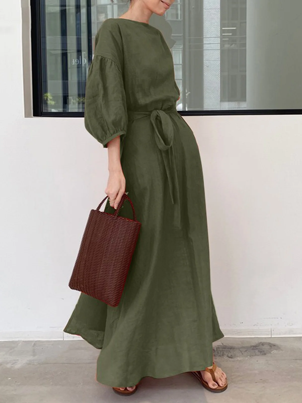 Casual Plain Crew Neck Maxi Dress