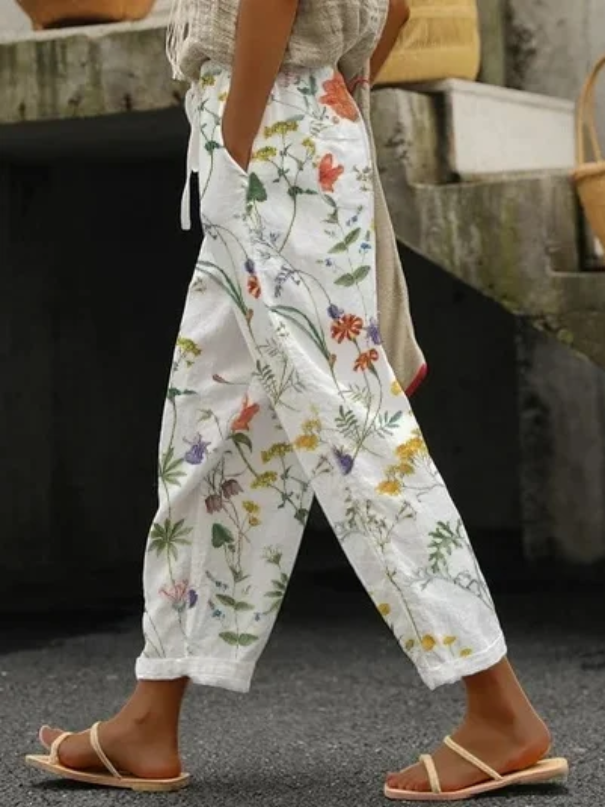 Cotton Floral Casual Pants