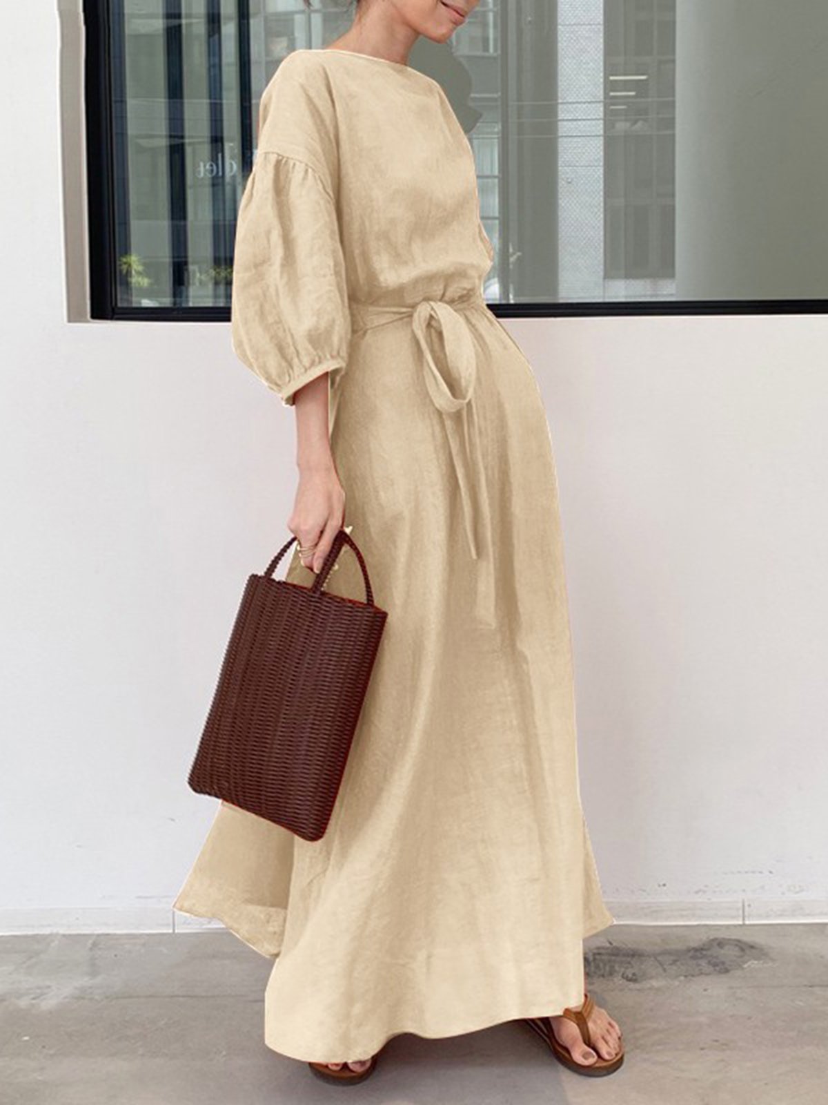 Casual Plain Crew Neck Maxi Dress