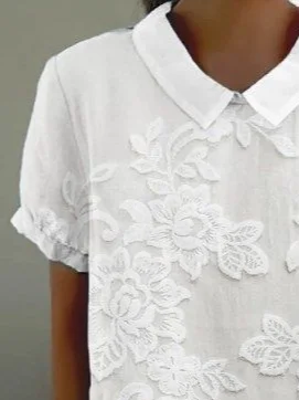 Women's Floral Print Spring Lapel Short Sleeve Shirt