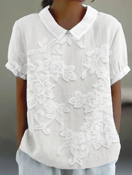 Women's Floral Print Spring Lapel Short Sleeve Shirt