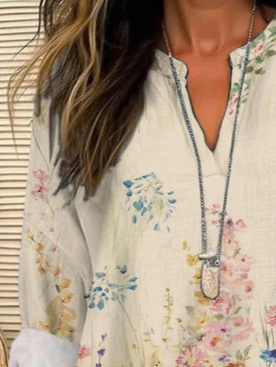 Women's Floral Print Spring V-Neck Casual Shirt