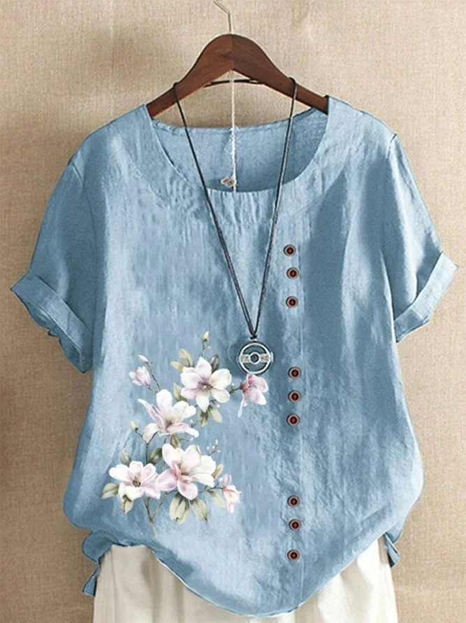 Crew Neck Floral Casual Blouse