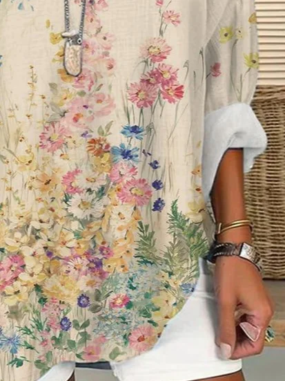 Women's Floral Print Spring V-Neck Casual Shirt