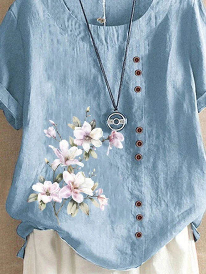 Crew Neck Floral Casual Blouse