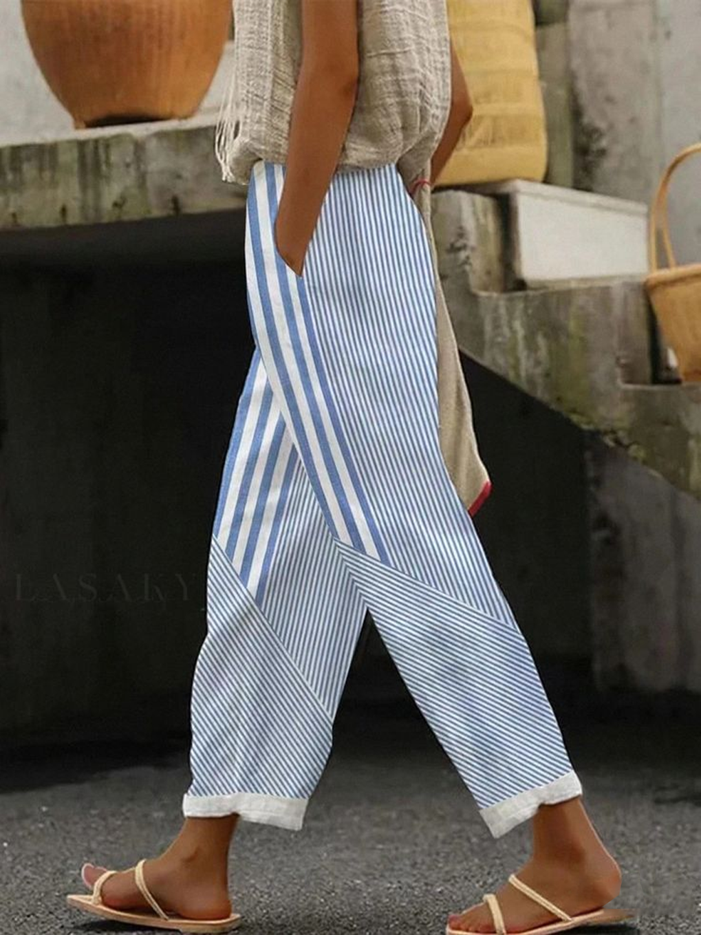 Women's Striped Print Spring Casual Pants