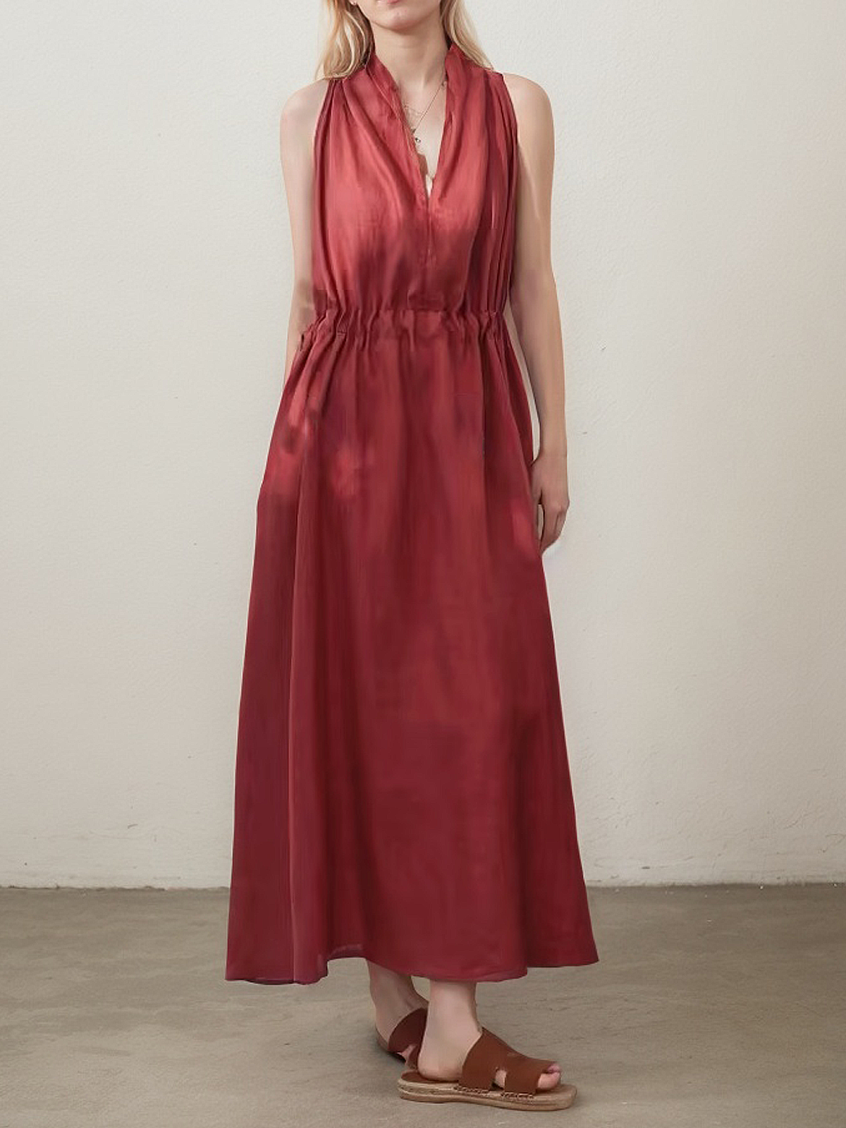 Vacation Plain linen-cotton Maxi Dress