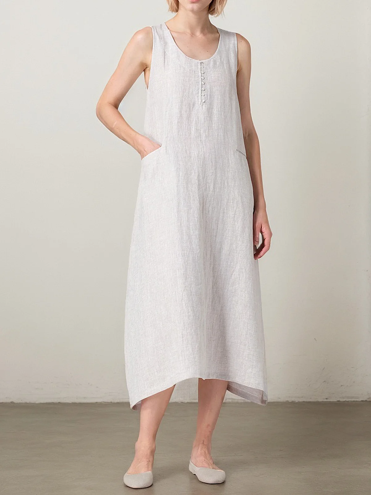 Casual Animal  linen-cotton Midi Dress