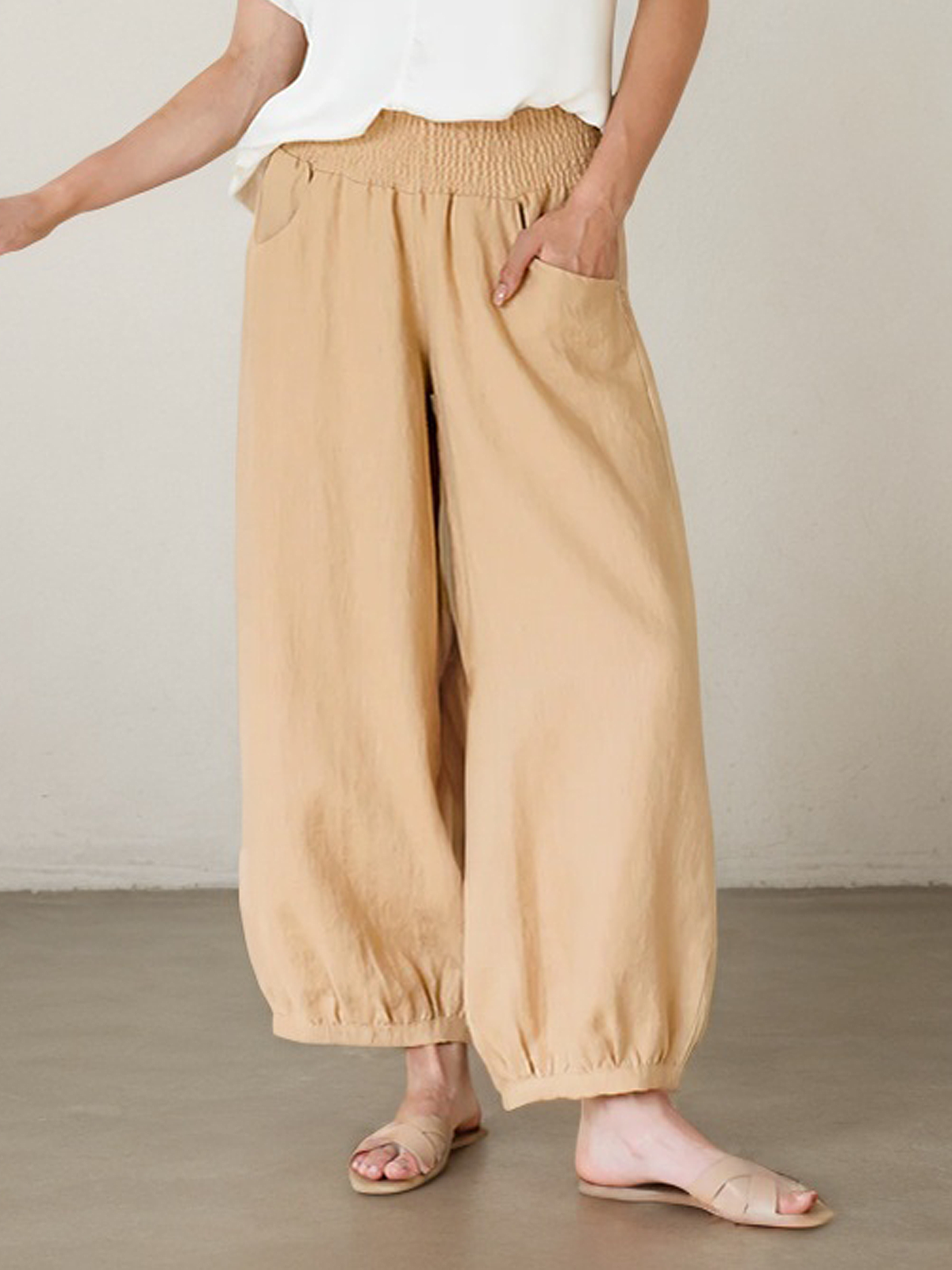 Casual Plain Pocket Stitching linen-cotton Turnip Pants