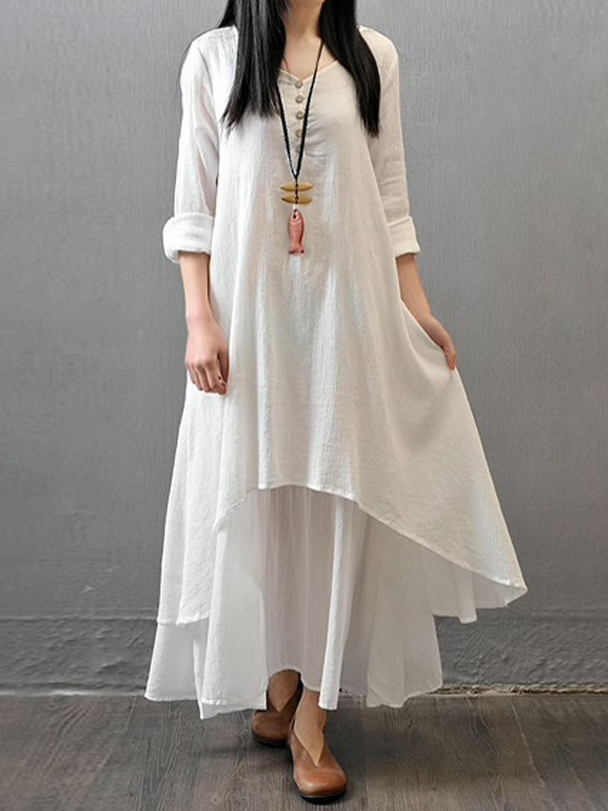 Casual Plain V Neck Maxi Dress