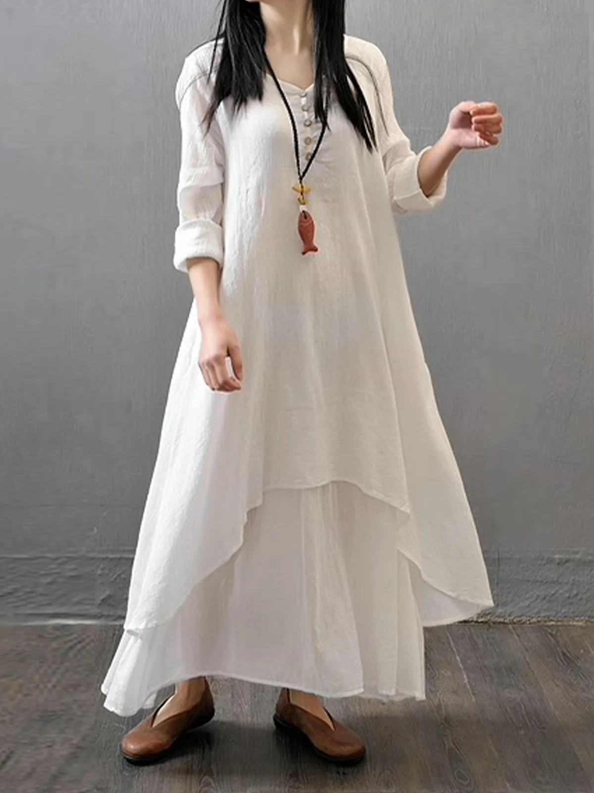 Casual Plain V Neck Maxi Dress