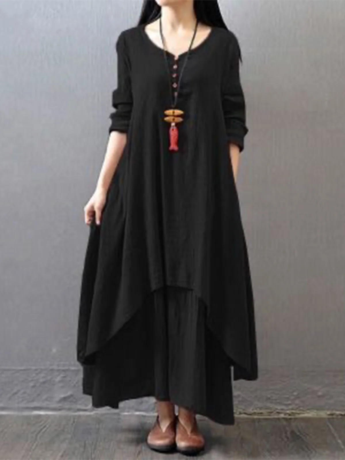 Casual Plain V Neck Maxi Dress