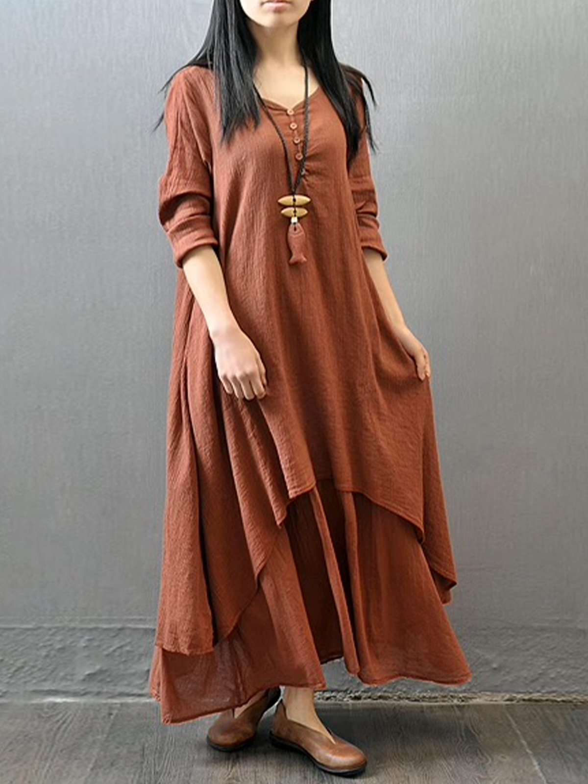 Casual Plain V Neck Maxi Dress