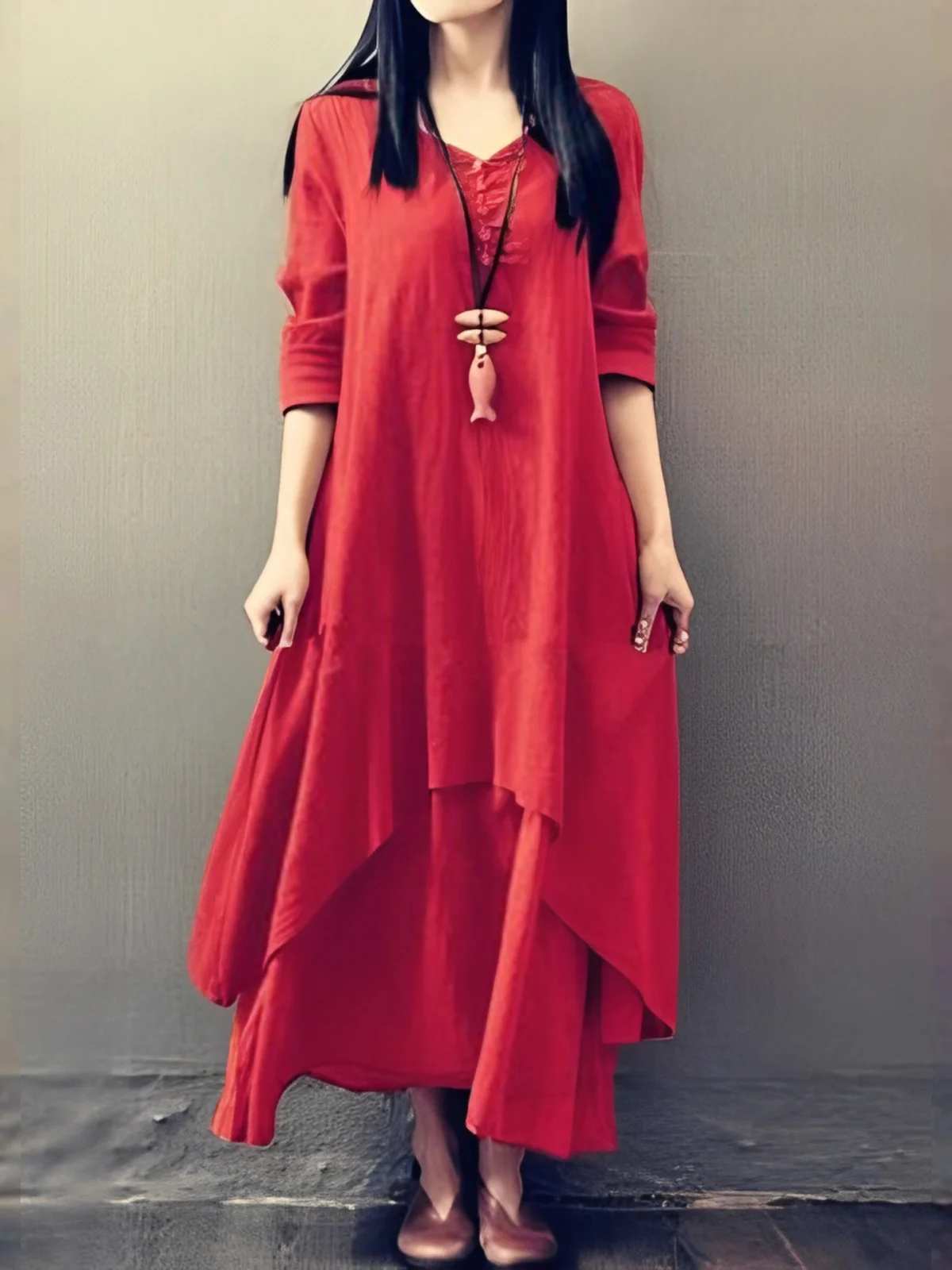 Casual Plain V Neck Maxi Dress