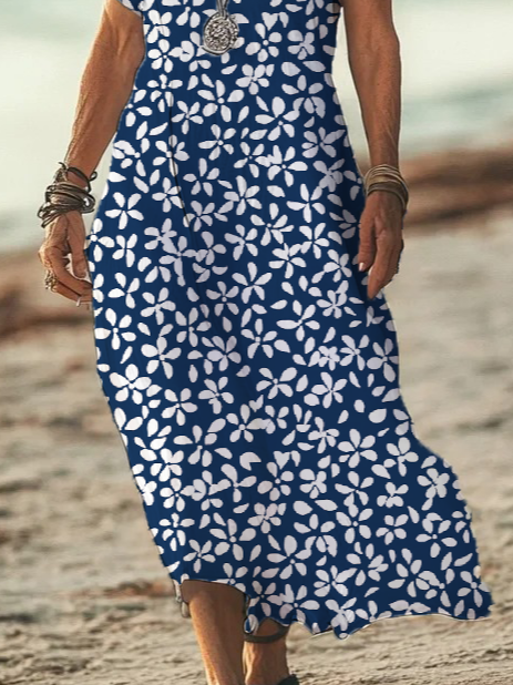 Women's Floral Print Casual V-Neck Short Sleeve Dress