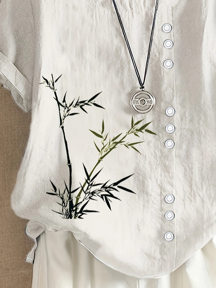 Women's Short Sleeve Shirt Summer White Floral Printing Crew Neck Daily Going Out Casual Top